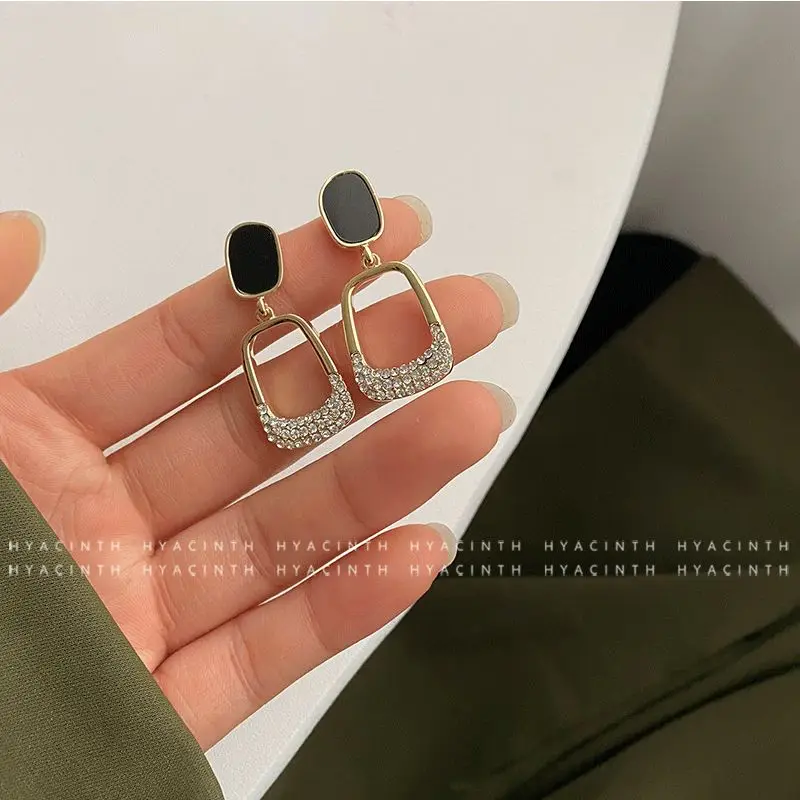 

14k Real Gold Retro Square Pearl Zircon Inlaid Dangle Earrings Design Full Of Diamond CZ Stud Earrings Wedding Pendant Jewelry