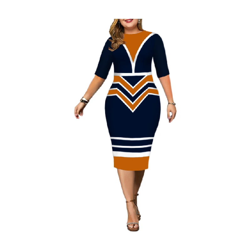 Plus Size Dresses Women Elegant Evening Party Dress 2021 Fashion Geometric Half Sleeve Bodycon A line Work Dress 3XL 4XL 5XL