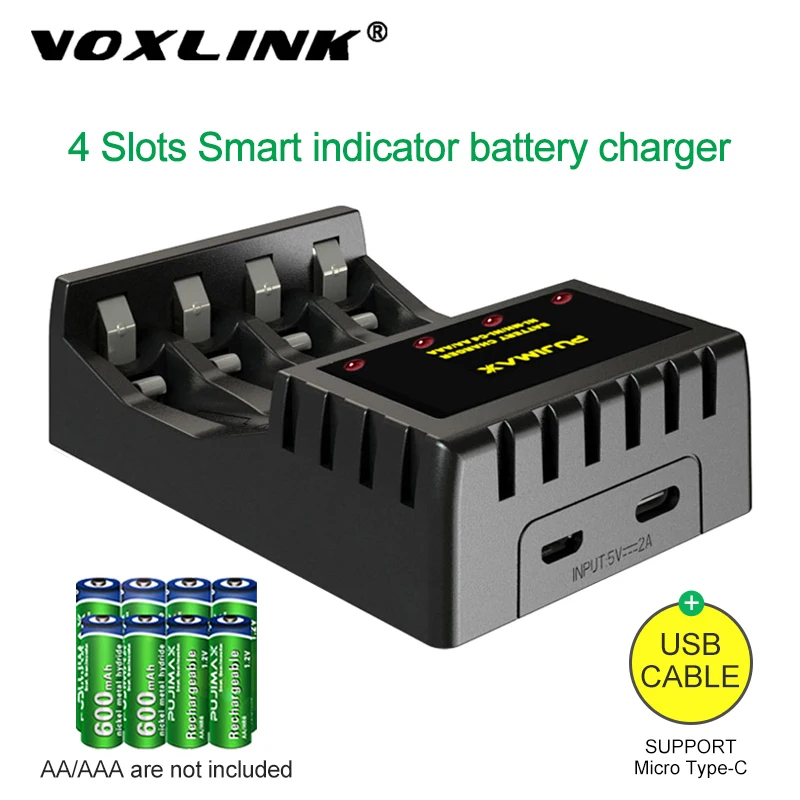 VOXLINK Ni MH AA AAA 4 слота Интеллектуальный Индикатор зарядное устройство для литий