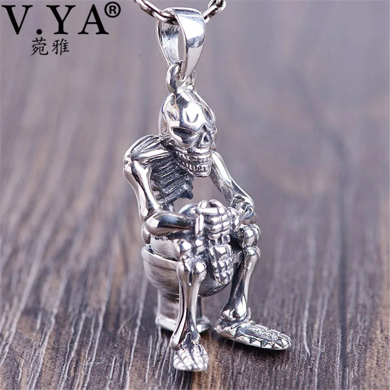 Pendant-no chain V. YA Забавный Туалет и череп кулон 925 пробы серебряные подвески ожерелья для мужчин мужские хип-хоп украшения в стиле рок - Окраска металла: Pendant-no chain