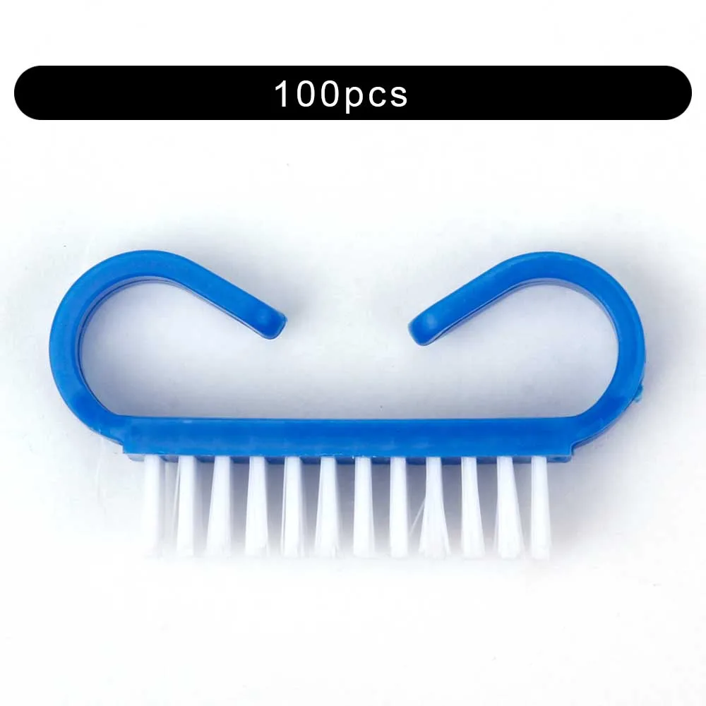 100pcs Solid Blue 10/50/100 шт щеточка для чистки ногтей ручка Нейл-арт маникюра и педикюра, инструмент Пластик УФ-гель для ногтей для удаления для очистки от пыли Уход Макияж стиральная - Цвет: 100pcs Solid Blue