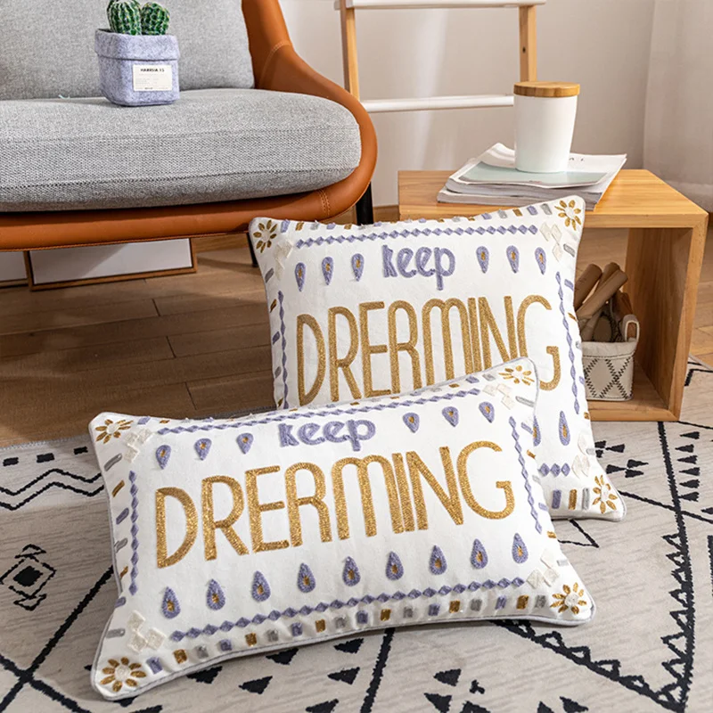 

45x45cm Alphabet Tufted Embroidery Pillowcas Cotton Canvas Living Room Cushion Cover Throw Sofa Decorative PillowCover 40704