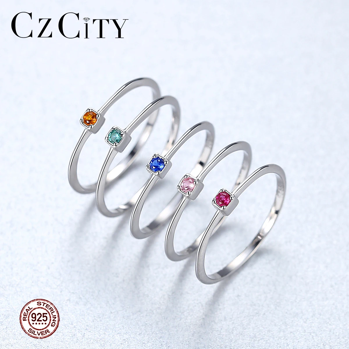 CZCITY натуральная 925 пробы серебро VVS зеленый топаз обручальные кольца для Для женщин минималистский тонкий круг драгоценные камни ювелирные изделия, резьба S925