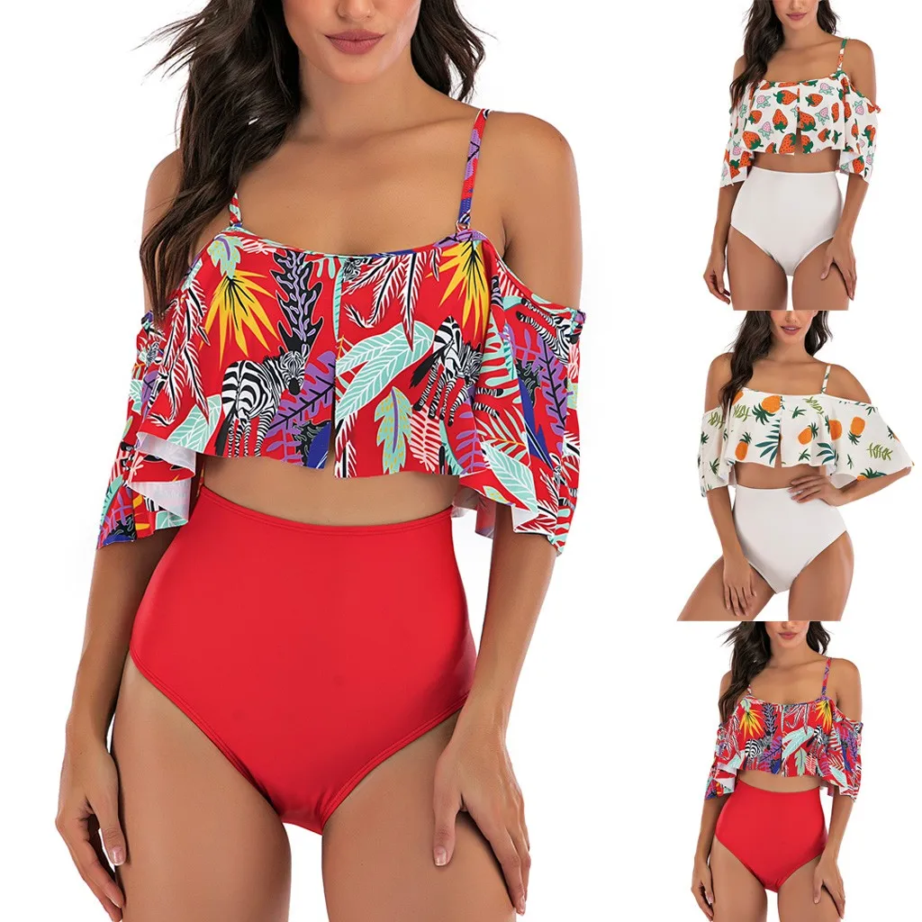 Женская одежда с высокой талией из двух частей размера плюс сексуальные топы