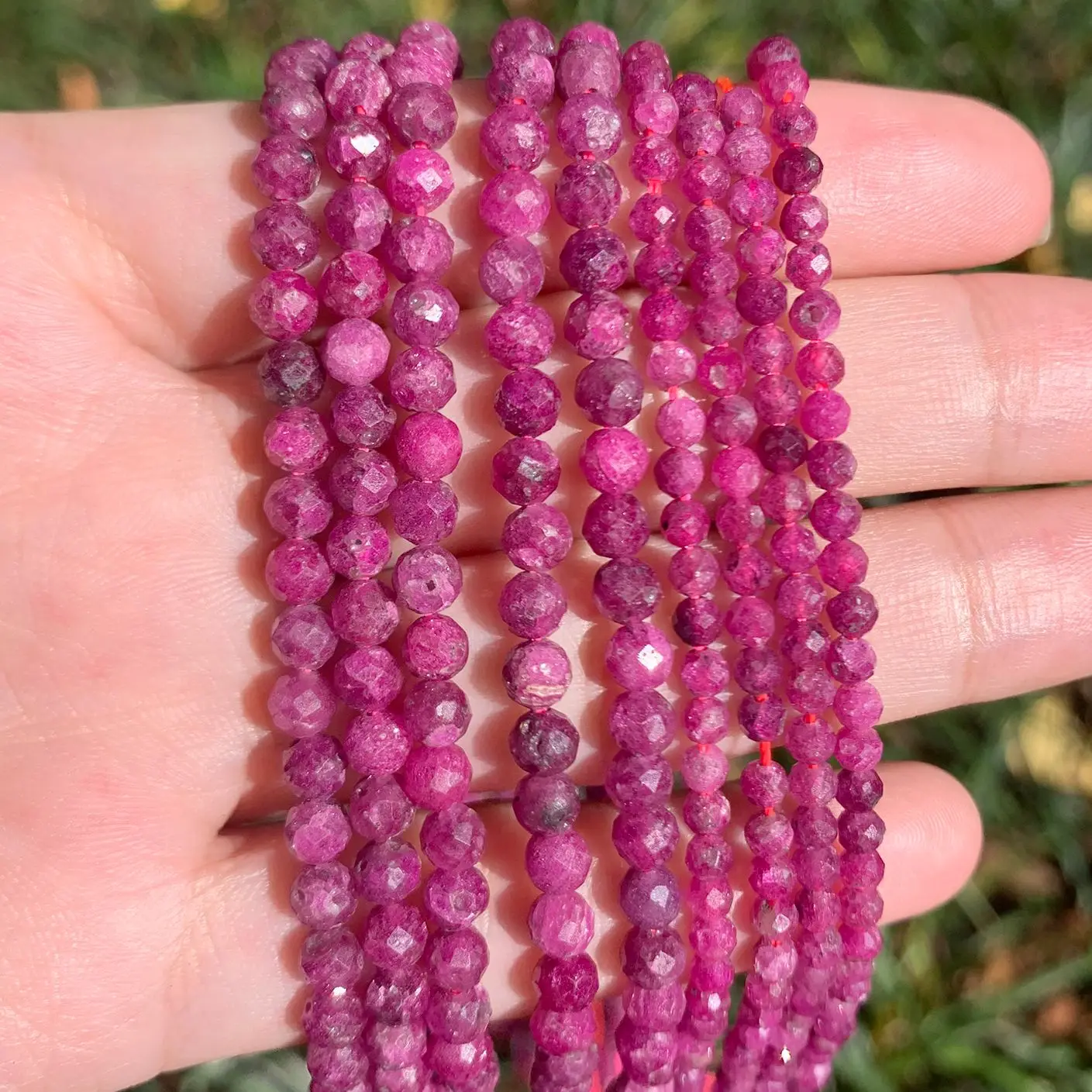 

2 3 4mm Red Ruby Natural Gemstone Faceted Small Round Loose Spacer Beads For Jewelry Making Bracelet Necklace Wholesale 15inch