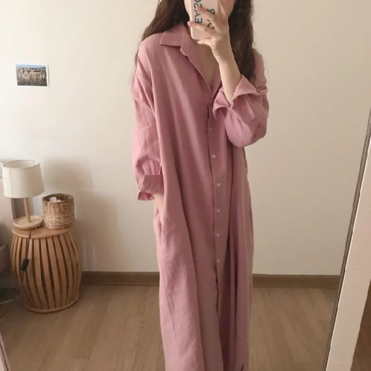 Платье женское демисезонное однотонное с длинным рукавом из хлопка и