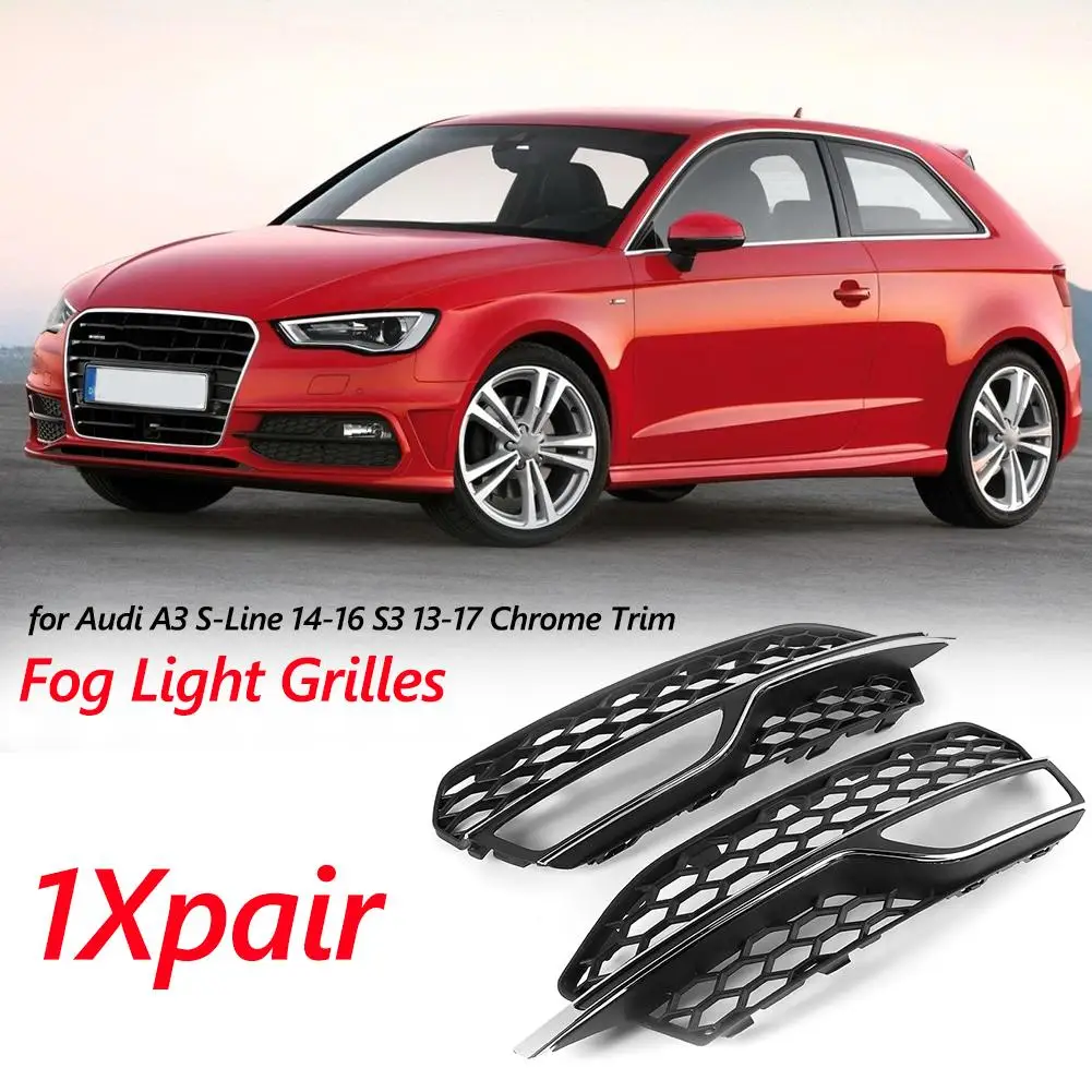 

1 Pair Front Fog Light Cover Grilles Excellent ABS Plastics Prolonged Durable for Audi A3 S-Line 2014-2016 Chrome Trim