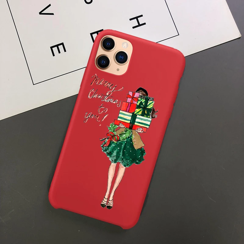 Год мода Рождество девушка силиконовый чехол для телефона Coque для iPhone Xs 11 Pro Max 6S 7 8 Plus XR 5 SE красный ТПУ чехол - Цвет: TPU