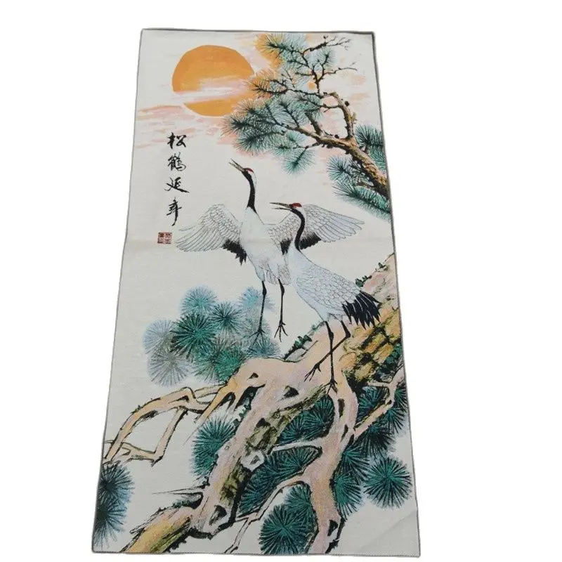 

China Old Silk Like Hanging Painting Embroidery Pine Crane Chart Painting Long 120cm