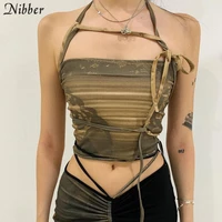 casual retro printed woman y2k camisole 2021 indie aesthetic sleeveless lace up streetwear mesh top gothic tank tops