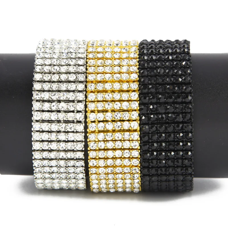 

Rhinestones Bracelet for Mens Boys Iced Out Miami Link Chain Bracele Hip Hop Wristband Jewelry Gifts Gold Silver Black