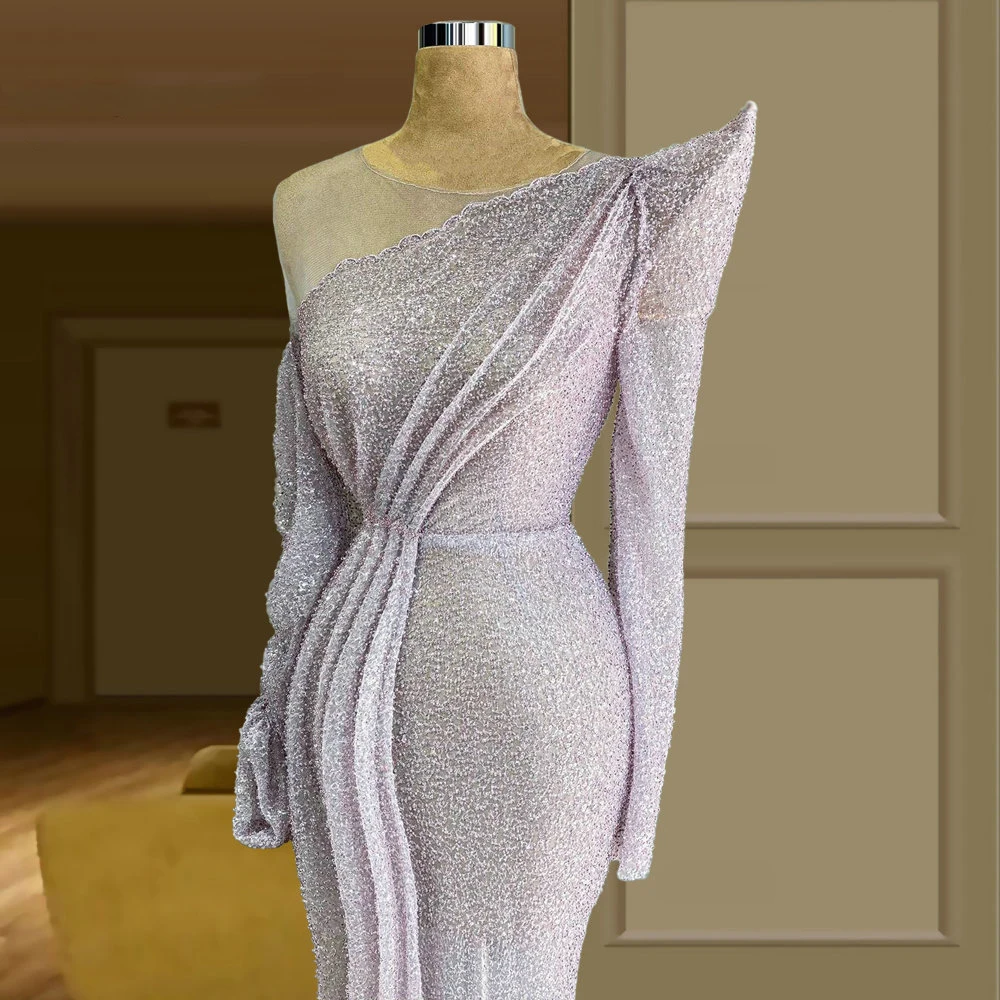 

YILIBER Evening dresses 2021 vintage vlack pearls long sleeves evening gowns beading prom dresses for women short dresses