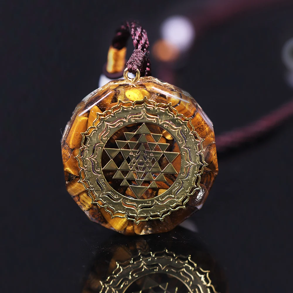 Orgonite ожерелье Sri Yantra кулон Сакральная Геометрия тигровый глаз с положительной