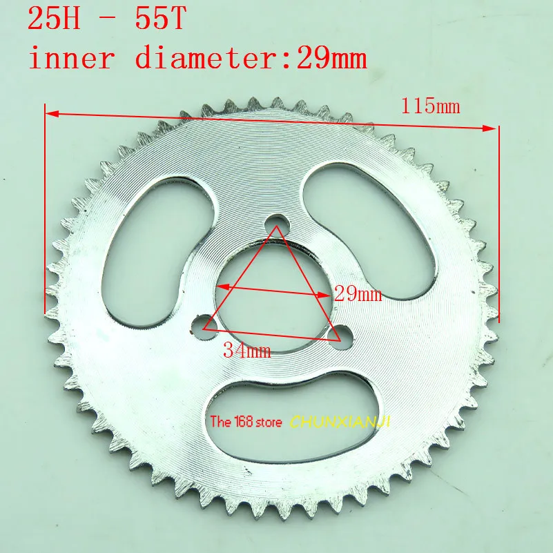 

Super Rear Sprocket 25H 55T 29mm 55 Tooth Silver For 47cc 49cc Pocket Bike Mini ATV Moped Scooters Pit Dirt Motard and Bike