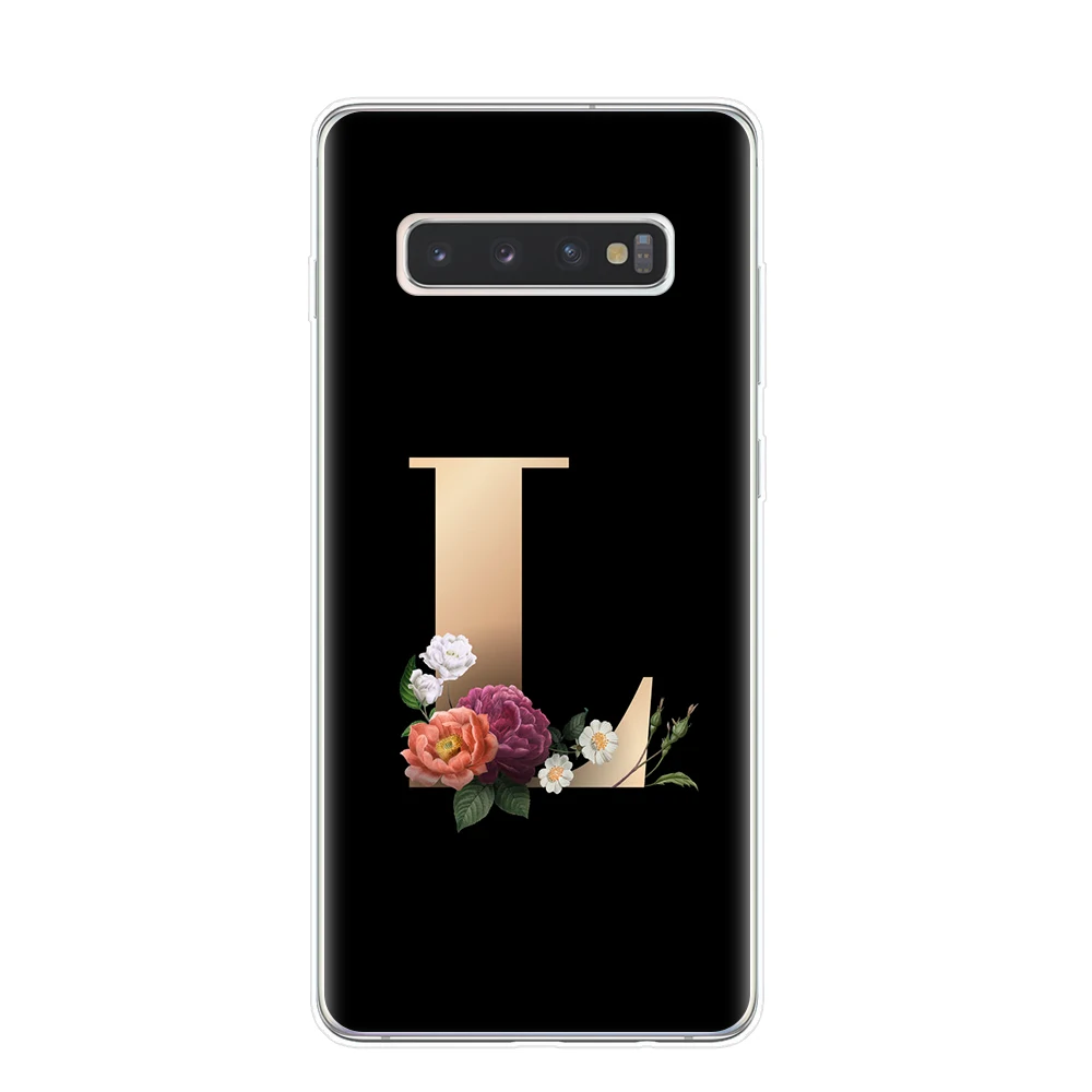 Classic Elegant floral 26 alphabet font letter Phone Case For Coque Samsung S8 S9 S10 Plus Lite S10E 5G Cover Soft silicone Capa | Мобильные