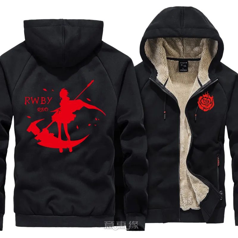 RWBY Толстовка Рубиновая роза Косплей для мужчин теплое пальто куртка зимняя Толстая на молнии толстовка с капюшоном