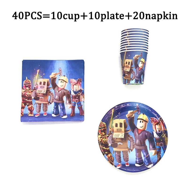 

Hot sale robloxs printed game supplies birthday party decor disposable dinnerware tableware paper cup plate napkin Roblox Party