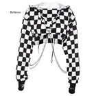 Женская Повседневная Уличная одежда в клетку, толстовка с капюшоном, короткий топ, джемпер, пуловер с цепочкой, короткий Свободный свитшот, клетчатая рубашка