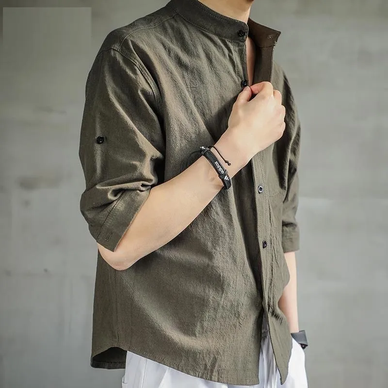 

Linen Camisa Cotton Sleeve Casual De Hombre Chinese Top Clothing Men Shirt Half Cardigan Cheap Aransue Men Clothing Half Sleeve