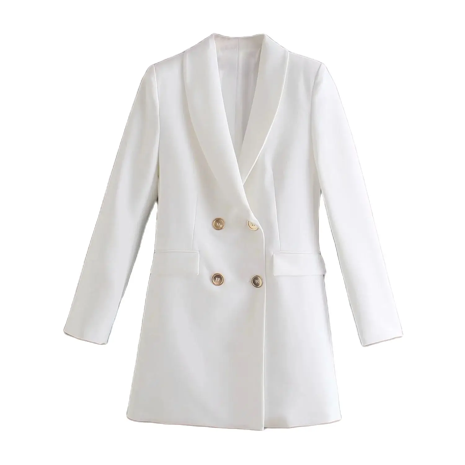 Женский двубортный Блейзер длинное винтажное пальто с длинным рукавом и