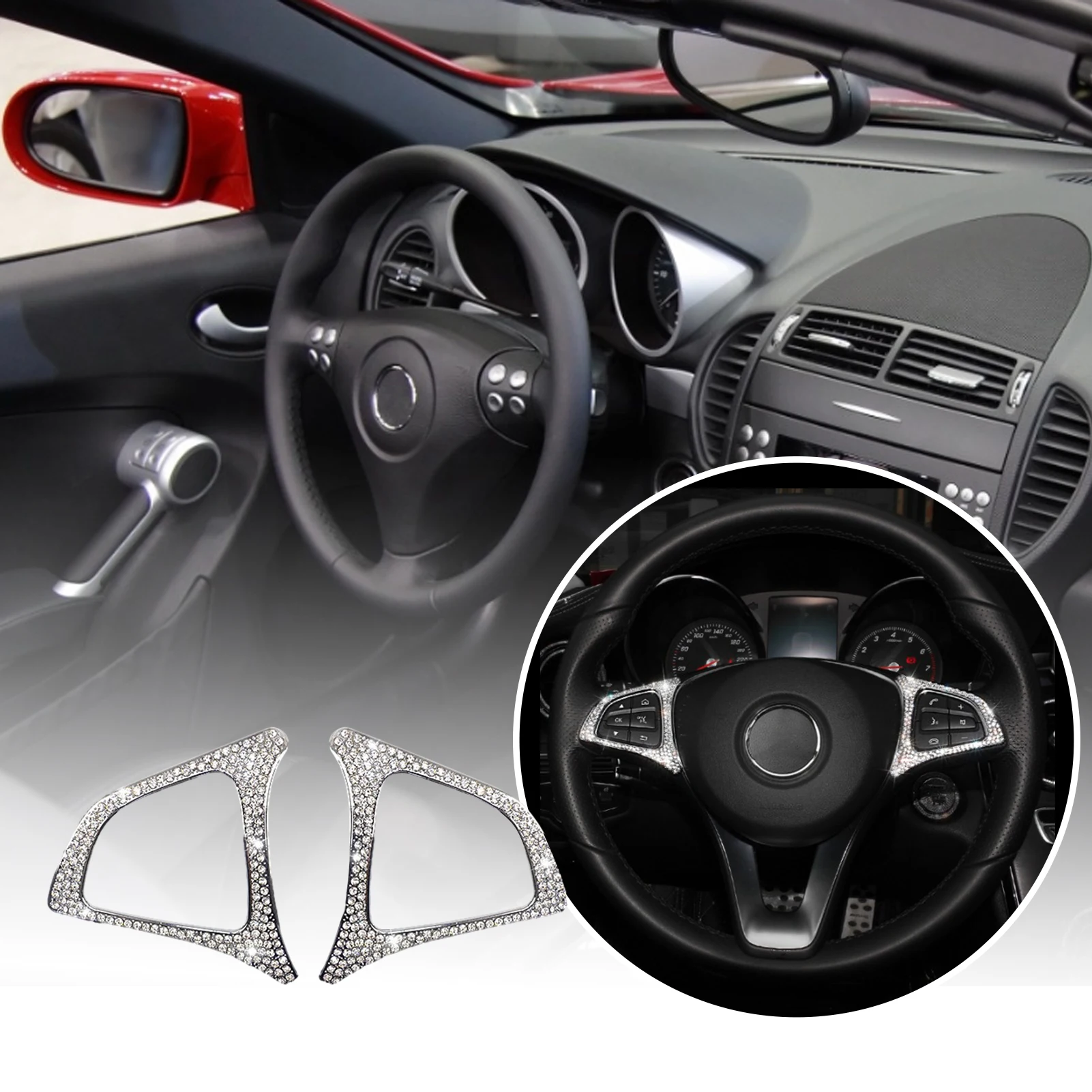 

Car Steering Wheel Sticker Car Steering Wheel Center Shiny Dedicated Car Sticker With Diamond Decoration For Mercedes-Benz