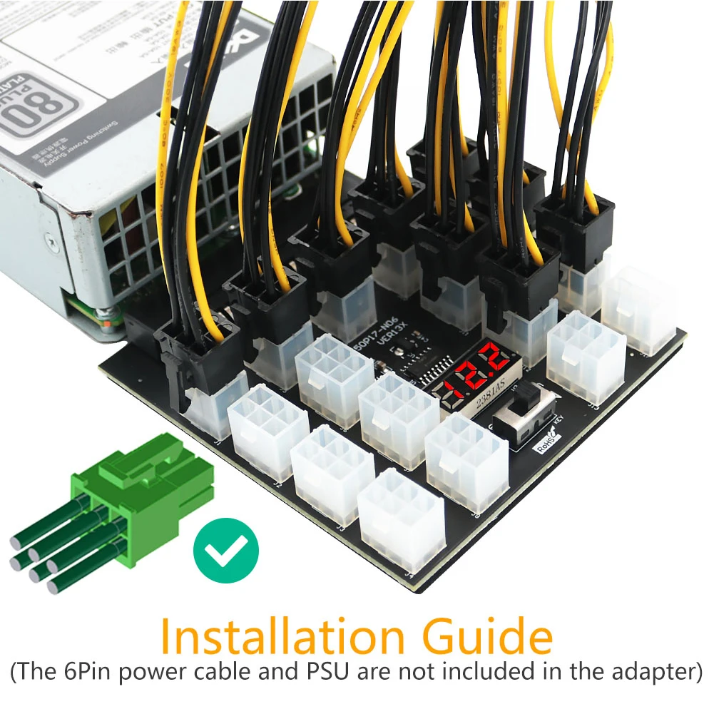 

ATX Power Supply Breakout Board for ETH/BTC Mining Graphics Card Power Supply 17 PCIe Ports for 6-pin Connector Computer Adapter