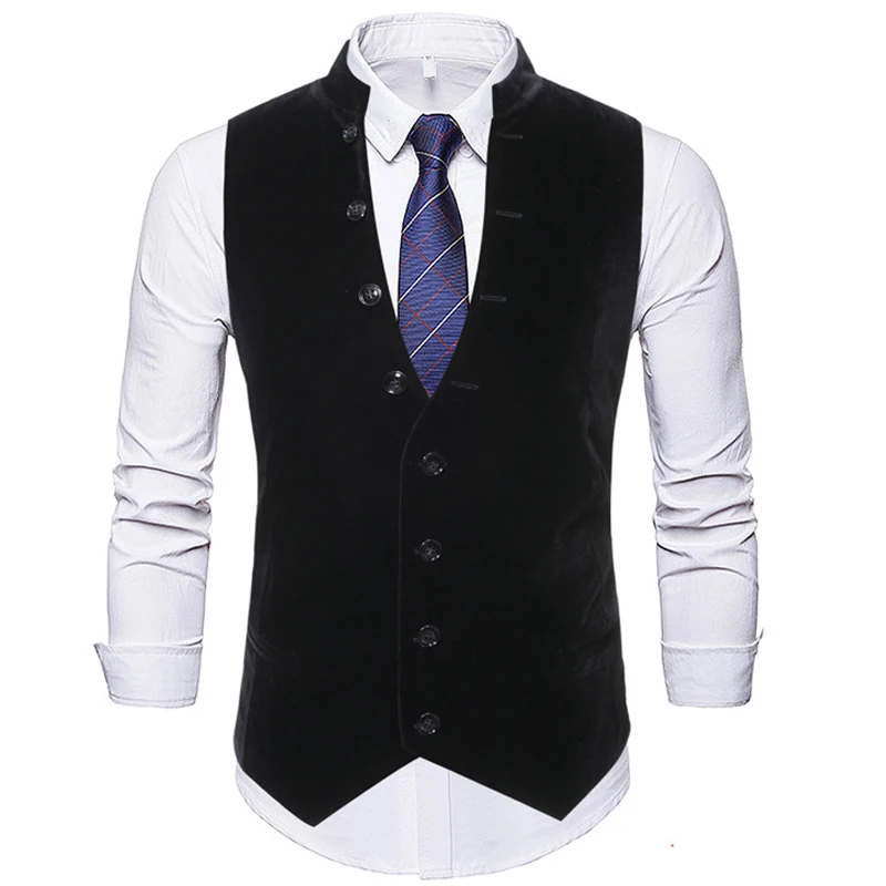 

Solid Mens Waistcoat Formal Business Work Causal Slim Fit Vest For Men Retro Gentlemen Mens Suit Vests Velvet Wedding Gilet