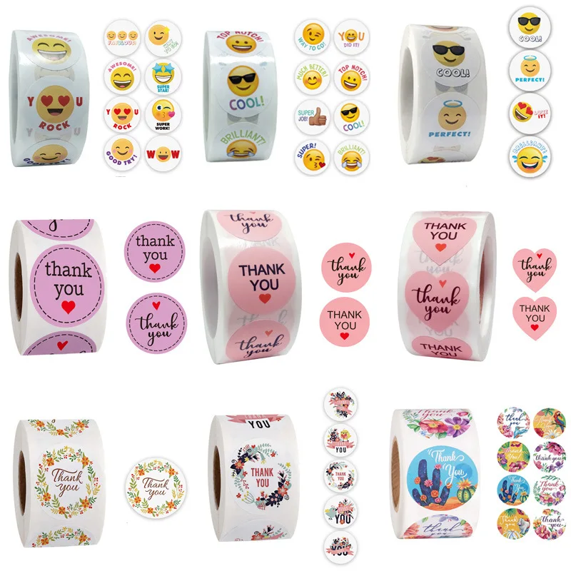 

Qiduo Cute Stickers for kids Smiley face round handmade seal label sticker toy pink heart shape thank you flower plant gratitude