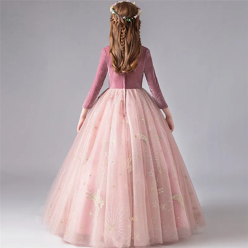 

2020 Winter Autumn Elegant New Girls Children Birthday Wedding Party Princess Fluffy Dress Kids Model Show Pageants Dress Wear