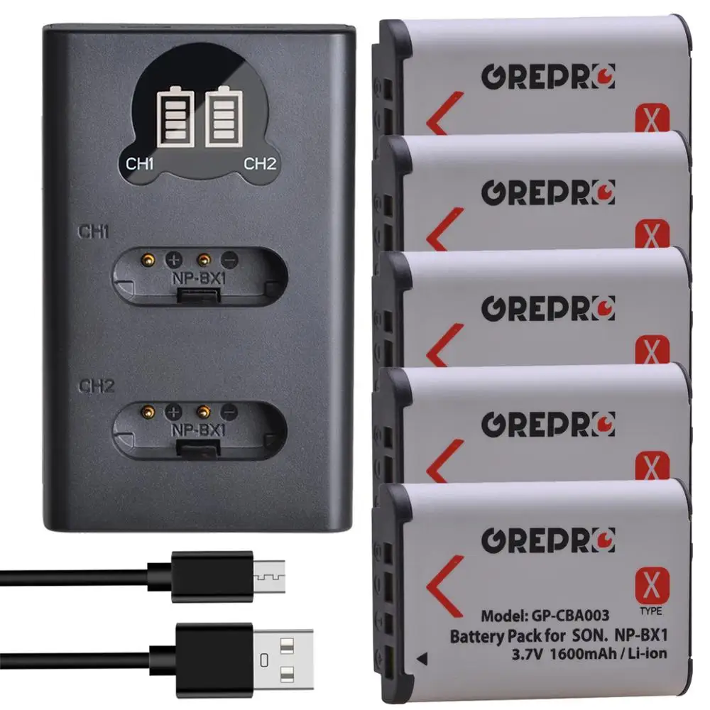 

5Pcs NP-BX1 NP BX1 Batteries with LED USB Dual Charger for Sony FDR-X3000R RX100 AS100V AS300 HX400 HX60 AS50 WX350 AS300V