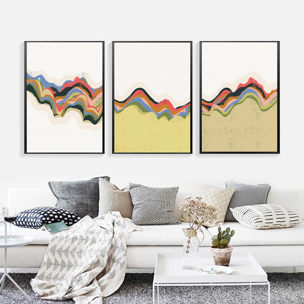

Nordic Abstract Wall Art Poster Scandinavian Colorful Mountains Line Canvas Paintings Wall Pictures for Living Room Home Decor