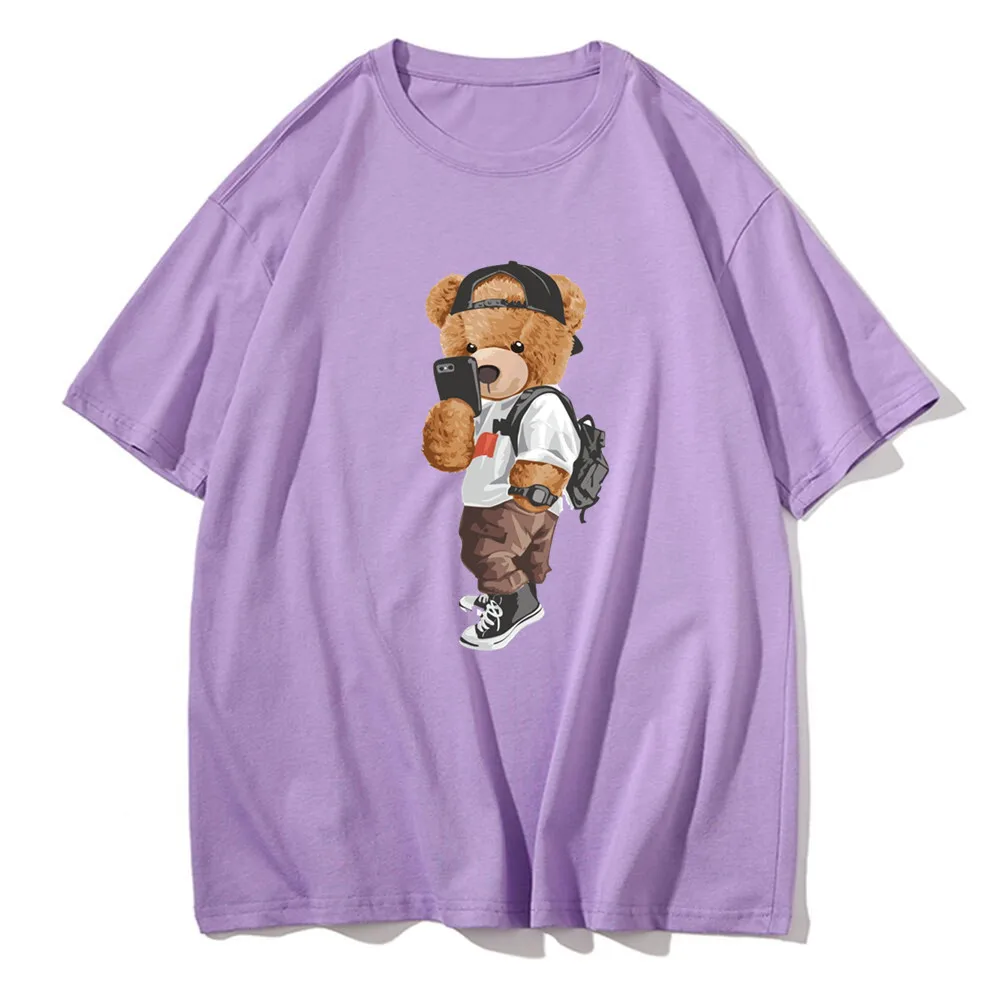 

Street Selfie Bear New Lovely Printing Women Fashion Cartoon Print Female Clothes Tops Tshirt Short Sleeve Graphic Tees T-Shirt
