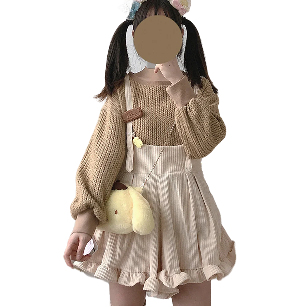 

Комбинезон женский вельветовый в стиле Харадзюку, милые кружевные шорты с тонкими лямками, ремень для шортов В Стиле Лолита, 3 цвета, весна