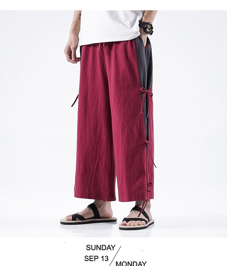 Sinicism Store мужские новые хлопковые льняные повседневные брюки мужские винтажные широкие брюки мужские осенние большие брюки на пуговицах длинные брюки