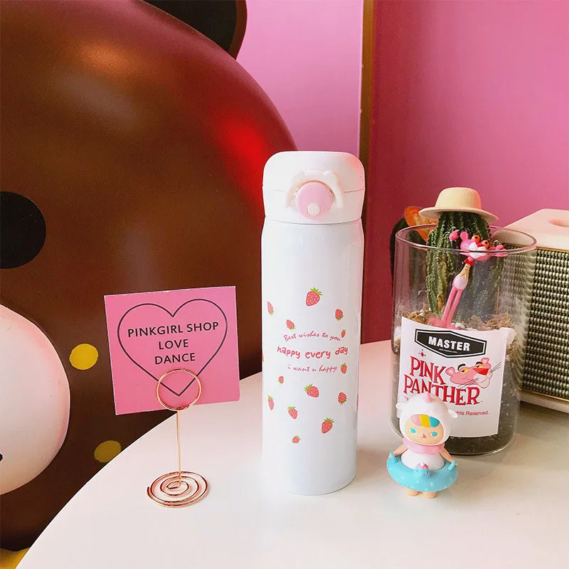 Strawberry 500ml Boxi портативный мультфильм термо кружка из нержавеющей стали дети бутылки воды милый Единорог большой емкости путешествия на открытом воздухе чашка для питьевой воды - Цвет: Strawberry 500ml