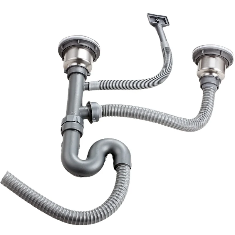 

Stainless steel kitchen sink drain pipe fittings household single and double slot drain pipe filter converter sink drain pipe