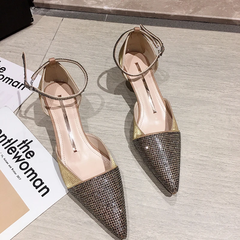 

Женские босоножки с острым носком, туфли на шпильке со стразами и блестящими вставками, новинка весны-лета 2020