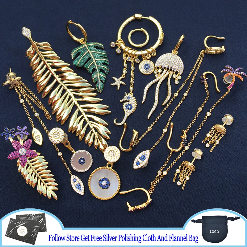 

Bohemian Style Tropical Seahorse Jellyfish Tassel Women Earrings Drop 925 Sterling Silver Earrings Luxury Jewelry 585 Party Fine