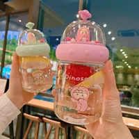 Kawaii Kids Cup Cute Portable Juice Plastic Water Bottle School for Girls Drinking Bowl Children Travel Thermos Gourd Drinkware