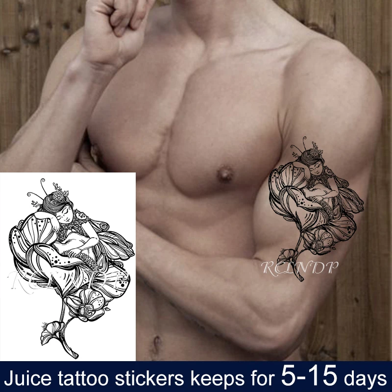 Временная татуировка-наклейка водостойкая девушка цветок фея крылья флэш-тату |