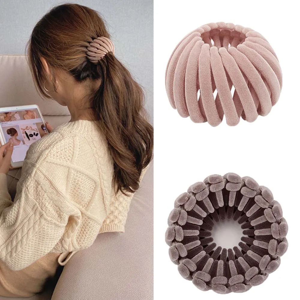 

Velvet High Horsetail Artifact Fixed Meatball Hair Ring Ties Hair Clips Head Hair Accessories 2021 Fashion Women New Headwear