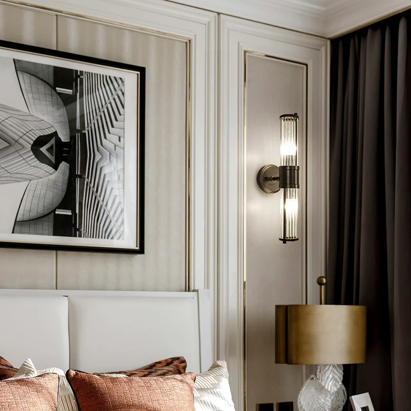 Современная хрустальная настенная лампа прикроватное черное бра для спальни