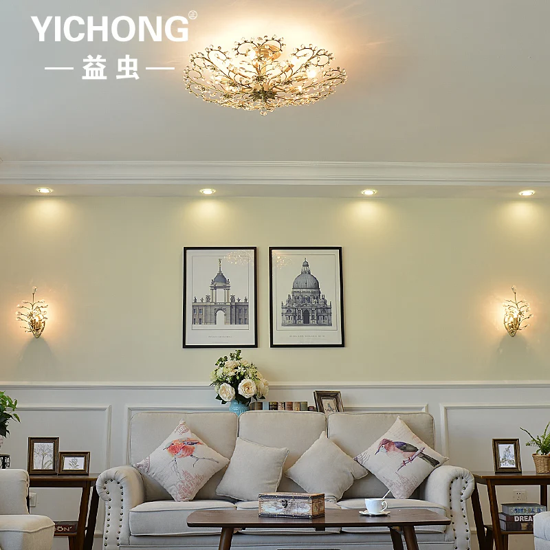 

American country crystal ceiling light Modern Iron crystal led ceiling lamps for bedroom/study room/coffee bar