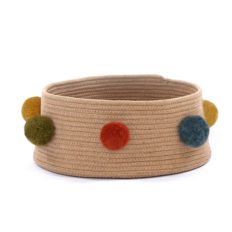 

Home Cotton with velvet Universal Round Cat Bed Basket Nest Cotton Rope Woven Warm Pet Sleeping Bed House Scratching Mat Pad