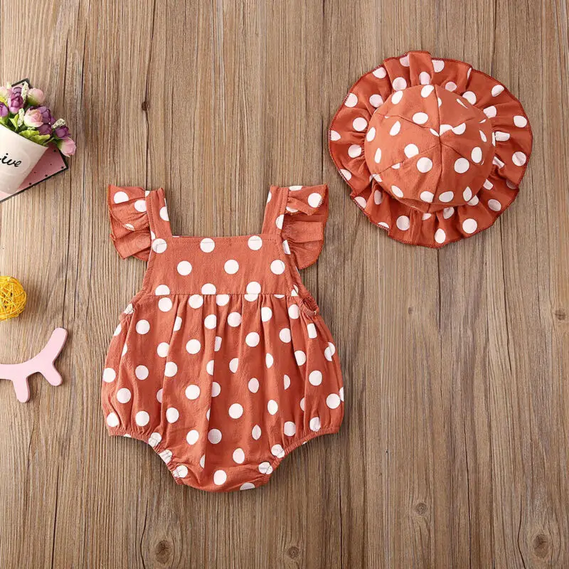 CANIS Summer Infant Newborn Baby Kid Girls Fly Sleeve Polka Dot Bodysuit Jumpsuit Clothes Sunsuit Outfit | Детская одежда и обувь