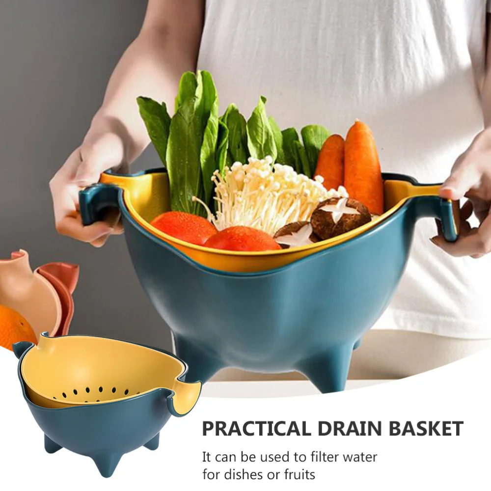 

Double-layer Drain Basket Kitchen Fruit Vegetable Drying Basket with Filter