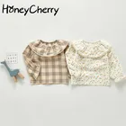 Детская рубашка на подкладке HoneyCherry, новая осенняя рубашка с длинными рукавами для новорожденных девочек, блузки для девочек