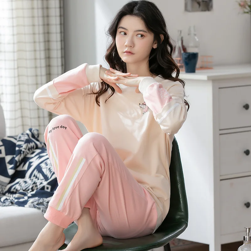 

Pink Peach Women Pajamas Set Autumn Winter Cartoon Printed Long Sleeve Pyjamas Cute Sleepwear Suit Casual Homewear Female Pyjama