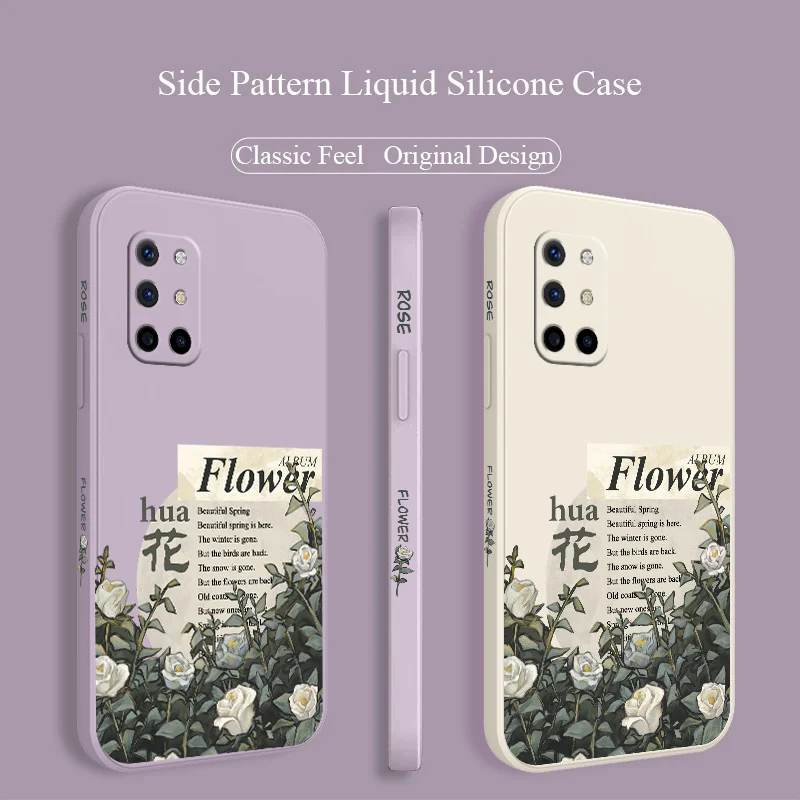 

Rose Flower Liquid Silicone Square Ultra Thin Camera Lens Protection Case For Oneplus 8t 9 9pro 9r pro Soft Phone Back Cover