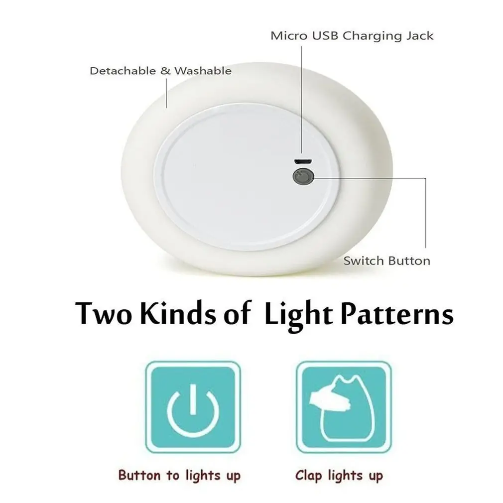 

Cute Silicone LED Night Lamp USB Rechargeable Children Night Light 7-Color Breathing Modes Touch Sensor Control Night Lamp